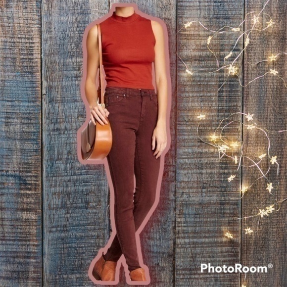 Burgundy Rust High waisted skinny jeans - Picture 2 of 2
